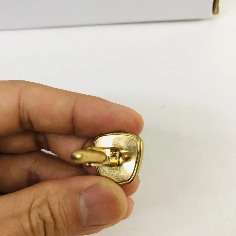 Vtg 80s Mens Fashion Cufflinks 14K G.F. Gold Stripped Black Gray Quiet Luxury